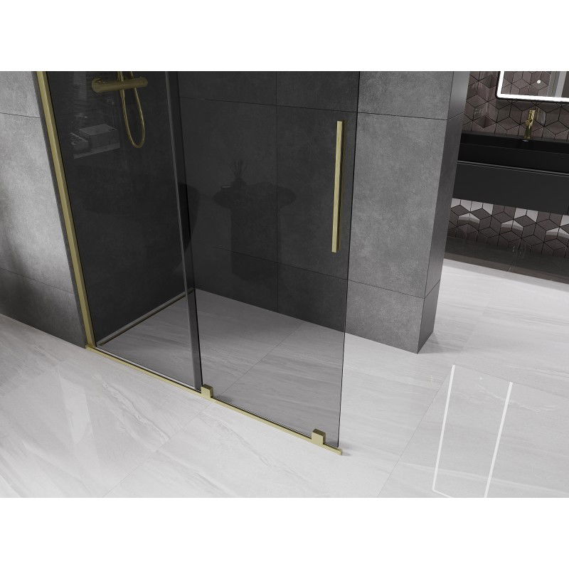 Mexen Velar paroi de douche coulissante Walk-in 150 x 200 cm, graphite 8 mm, or brossé - 871-150-000-43-55