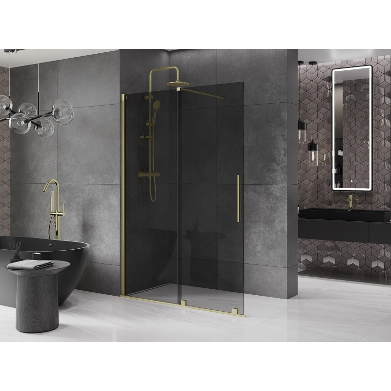 Mexen Velar lükand dušisein Walk-in 140 x 200 cm, grafiit 8 mm, kuldne harjatud - 871-140-000-43-55