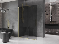 Mexen Velar Duschwand verschiebbar Walk-in 140 x 200 cm, graphit 8 mm, gebürstetes Gold - 871-140-000-43-55