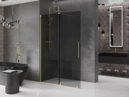 Mexen Velar klizna tuš stijena na razvlačenje Walk-in 140 x 200 cm, grafit 8 mm, zlatna četkana - 871-140-000-43-55