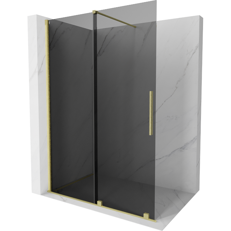Mexen Velar Skjutbar duschvägg Walk-in 140 x 200 cm, grafit 8 mm, borstad guld - 871-140-000-43-55