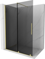 Mexen Velar Skjutbar duschvägg Walk-in 140 x 200 cm, grafit 8 mm, borstad guld - 871-140-000-43-55
