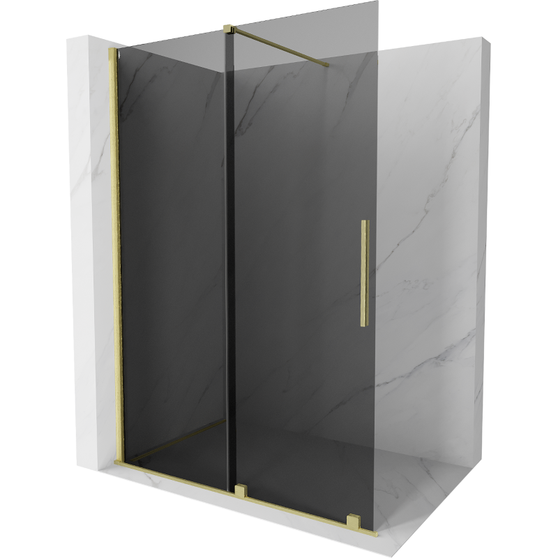 Mexen Velar sliding shower wall Walk-in 160 x 200 cm, graphite 8 mm, brushed gold - 871-160-000-43-55