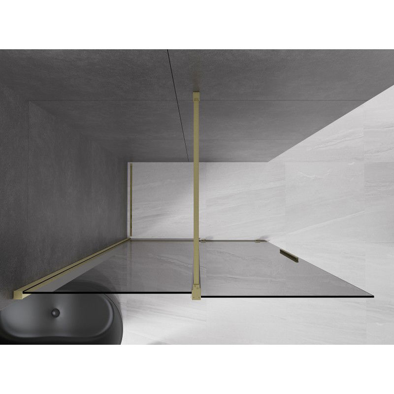 Mexen Velar Schiebeduschelement Walk-in 130 x 200 cm, Graphit 8 mm, gebürstetes Gold - 871-130-000-43-55