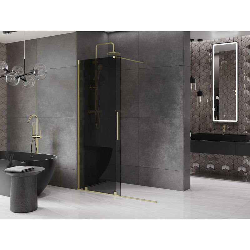 Mexen Velar Auszéibar Duschwand Walk-in 160 x 200 cm, grafit 8 mm, gebotzt gëllen - 871-160-000-43-55