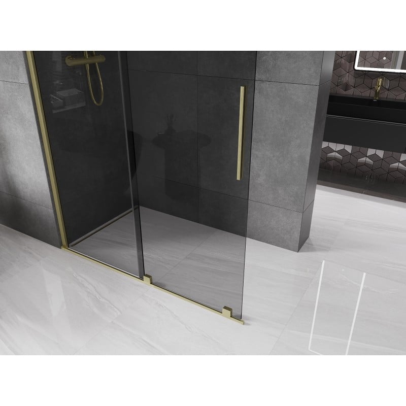 Mexen Velar sliding shower wall Walk-in 160 x 200 cm, graphite 8 mm, brushed gold - 871-160-000-43-55