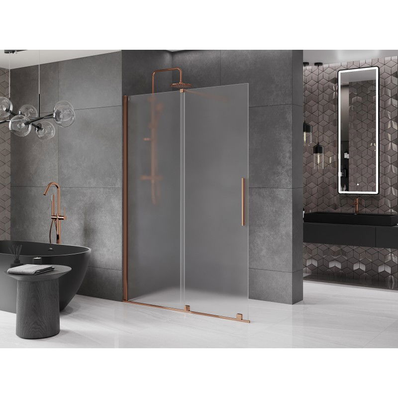 Mexen Velar Skjutbar Walk-in duschvägg 140 x 200 cm, frost 8 mm, roséguld - 871-140-000-33-60