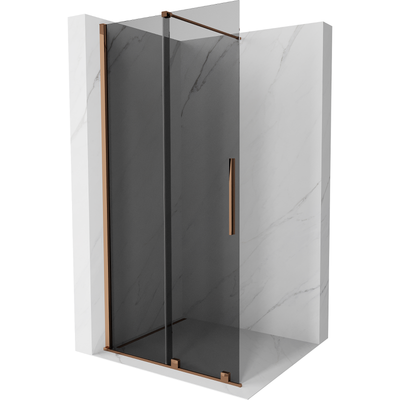 Mexen Velar ścianka prysznicowa rozsuwana Walk-in 85 x 200 cm, grafit 8 mm, różowe złoto - 871-085-000-43-60