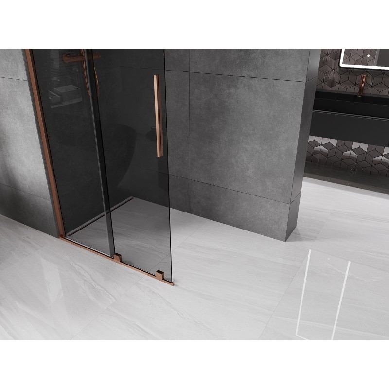 Mexen Velar ścianka prysznicowa rozsuwana Walk-in 110 x 200 cm, grafit 8 mm, różowe złoto - 871-110-000-43-60