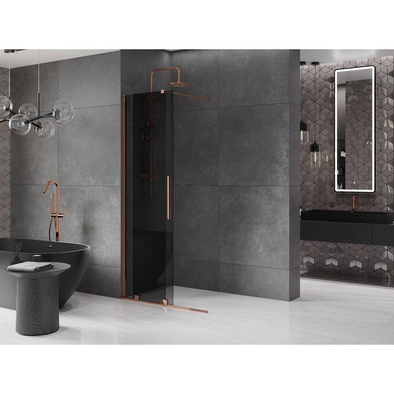 Mexen Velar bīdāma dušas siena Walk-in 120 x 200 cm, grafīts 8 mm, rozā zelts - 871-120-000-43-60