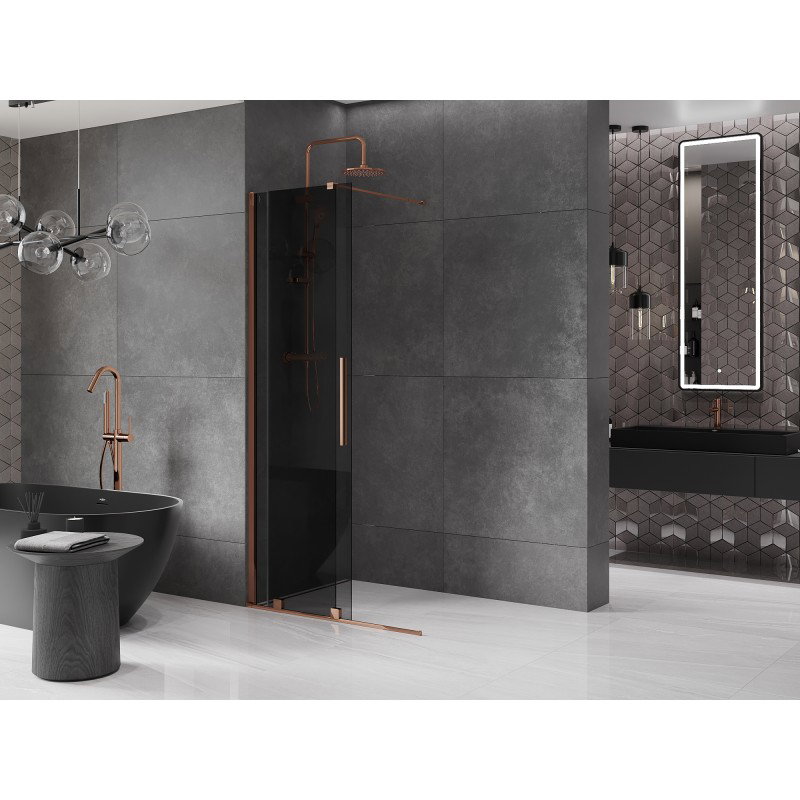 Mexen Velar συρόμενος τοίχος ντους Walk-in 120 x 200 cm, γραφίτης 8 mm, ροζ χρυσό