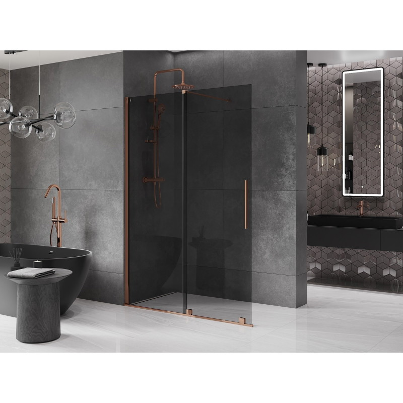 Mexen Velar dušinurk, lükand Walk-in 130 x 200 cm, grafiit 8 mm, roosa kuld - 871-130-000-43-60