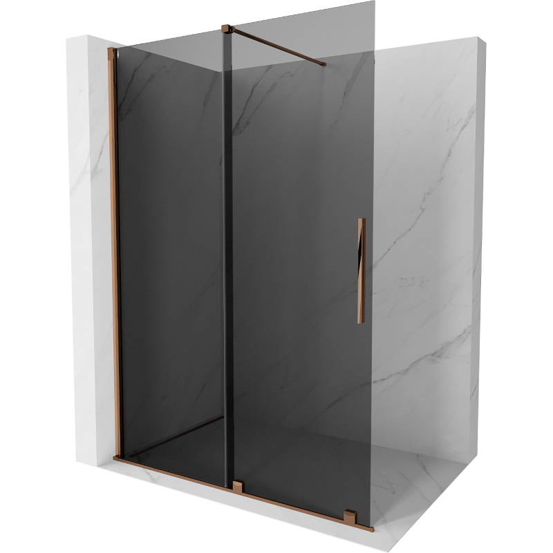 Mexen Velar sliding shower panel Walk-in 130 x 200 cm, graphite 8 mm, rose gold - 871-130-000-43-60