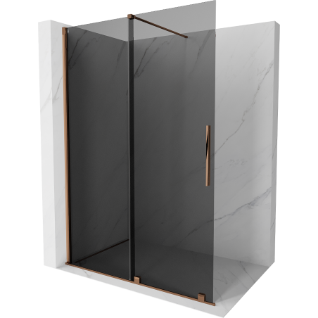 Mexen Velar ścianka prysznicowa rozsuwana Walk-in 130 x 200 cm, grafit 8 mm, różowe złoto - 871-130-000-43-60