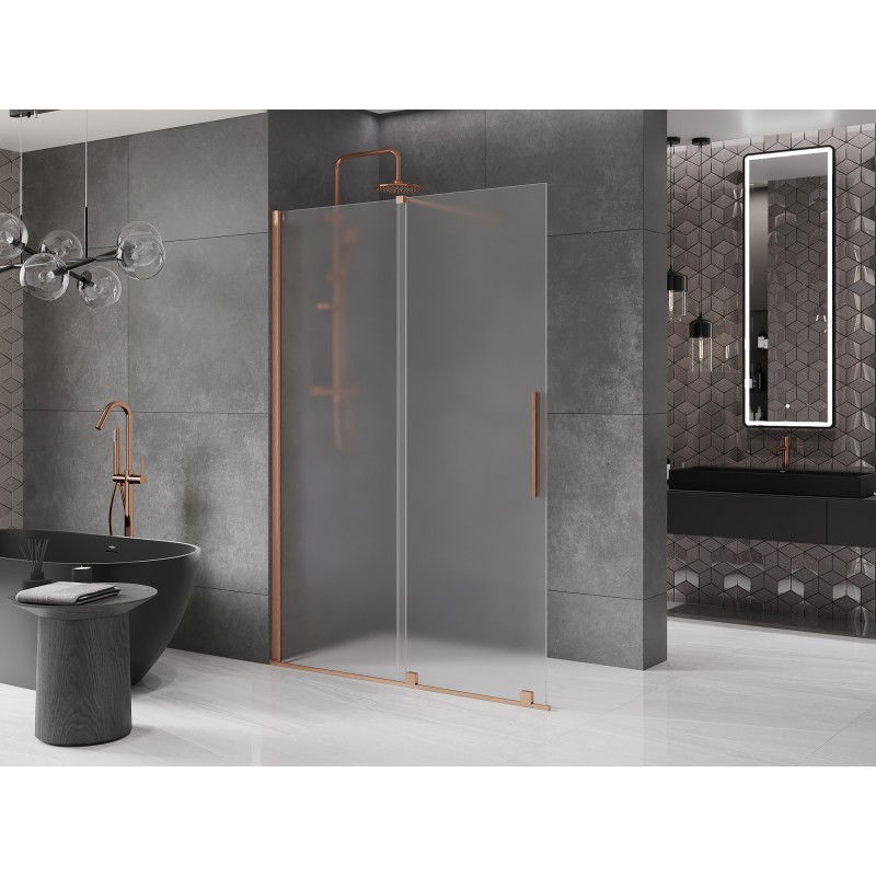 Mexen Velar douchewand schuifbaar Walk-in 130 x 200 cm, matglas 8 mm, geborsteld koper - 871-130-000-33-65