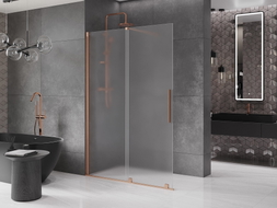 Mexen Velar Walk-in Sliding Shower Wall 140 x 200 cm, Frosted 8 mm, Brushed Copper - 871-140-000-33-65