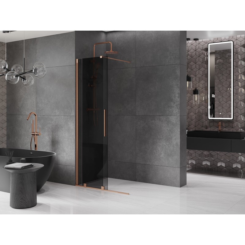 Mexen Velar ścianka prysznicowa rozsuwana Walk-in 110 x 200 cm, grafit 8 mm, miedź szczotkowana - 871-110-000-43-65