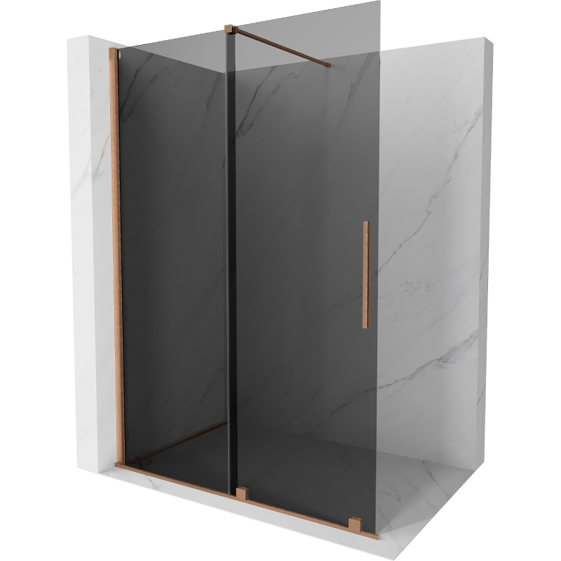 Mexen Velar schuifbare douchewand Walk-in 150 x 200 cm, grafiet 8 mm, geborsteld koper - 871-150-000-43-65