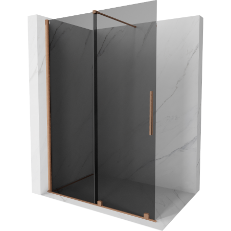 Mexen Velar paroi de douche coulissante Walk-in 150 x 200 cm, graphite 8 mm, cuivre brossé - 871-150-000-43-65