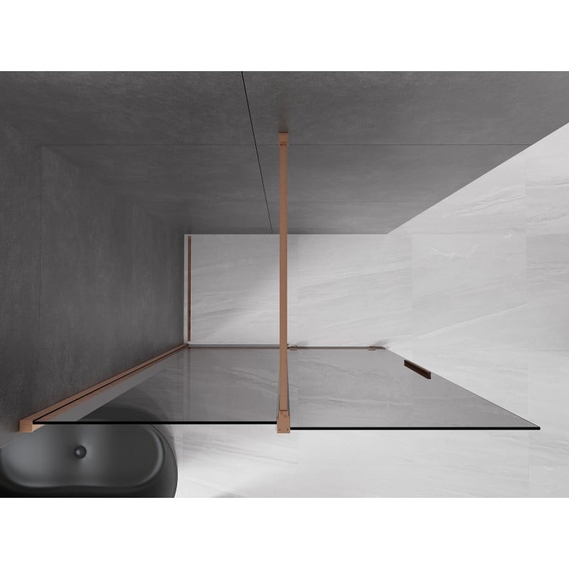 Mexen Velar ścianka prysznicowa rozsuwana Walk-in 130 x 200 cm, grafit 8 mm, miedź szczotkowana - 871-130-000-43-65