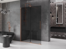 Mexen Velar ścianka prysznicowa rozsuwana Walk-in 160 x 200 cm, grafit 8 mm, miedź szczotkowana - 871-160-000-43-65