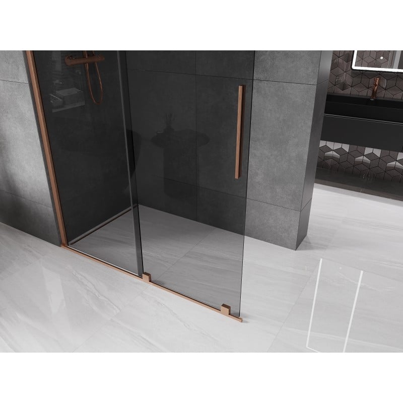 Mexen Velar paroi de douche coulissante Walk-in 150 x 200 cm, graphite 8 mm, cuivre brossé - 871-150-000-43-65