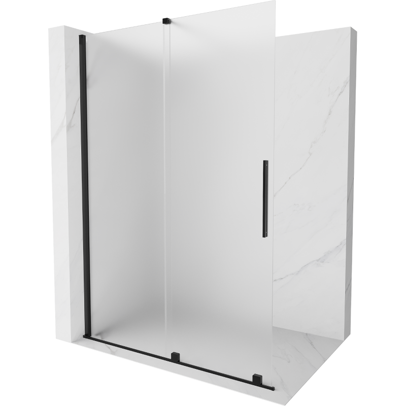 Mexen Velar ścianka prysznicowa rozsuwana Walk-in 140 x 200 cm, szron 8 mm, czarna - 871-140-000-33-70