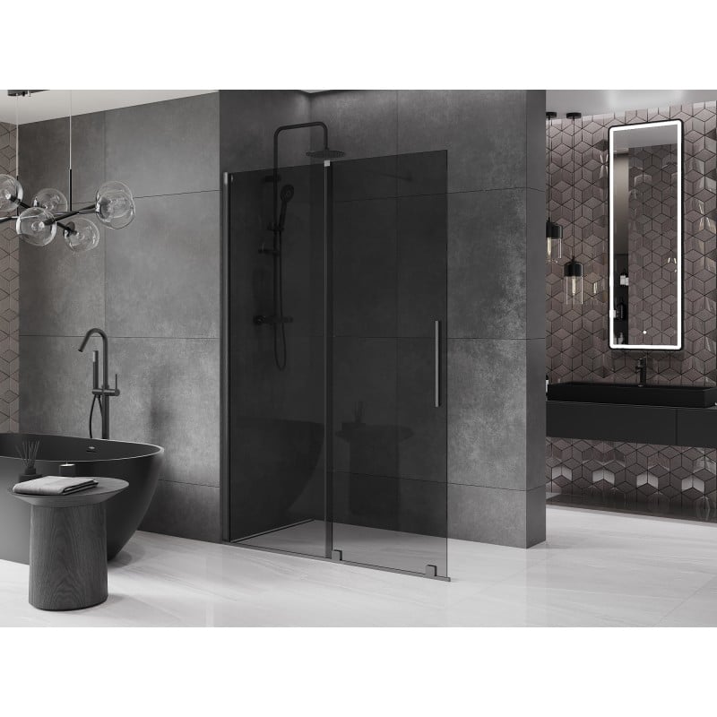 Mexen Velar pista deslizante de chuveiro Walk-in 150 x 200 cm, grafite 8 mm, cinza escovado - 871-150-000-43-66