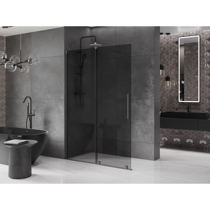 Mexen Velar parede de duche deslizante Walk-in 140 x 200 cm, grafite 8 mm, gun metal - 871-140-000-43-95
