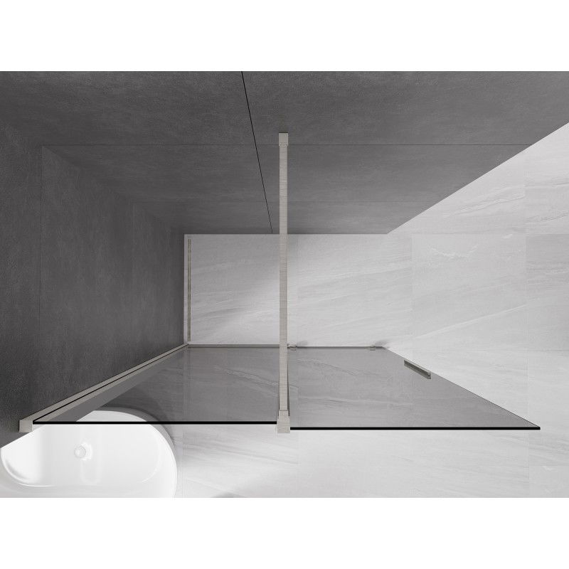 Mexen Velar Walk-in Duschwand, verschiebbar 140 x 200 cm, Graphit 8 mm, gebürsteter Nickel - 871-140-000-43-97