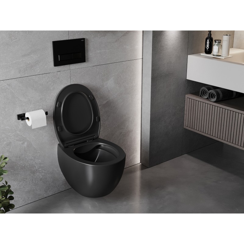 Mexen Egg miska wc Rimless z deską wolnoopadającą slim, duroplast, czarna mat - 30245070