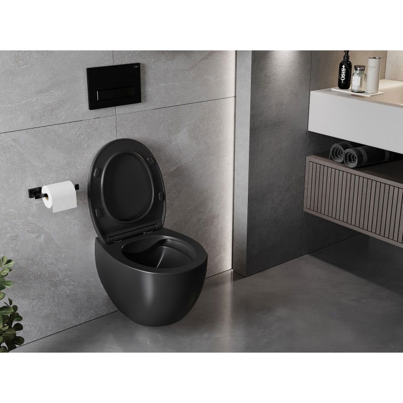 Mexen Egg wc-kom visc Rimless met zitting slow-close slim, duroplast, zwarte mat - 30245070