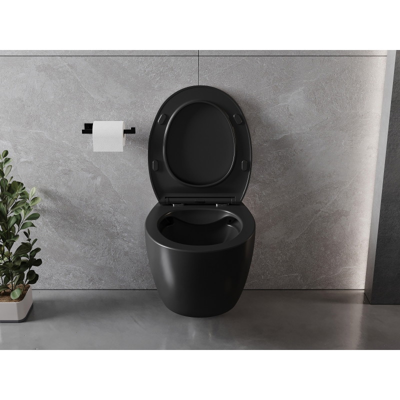 Mexen Egg WC školjka Rimless s tankim sjedalom na sporo spuštanje, duroplast, crna mat - 30245070