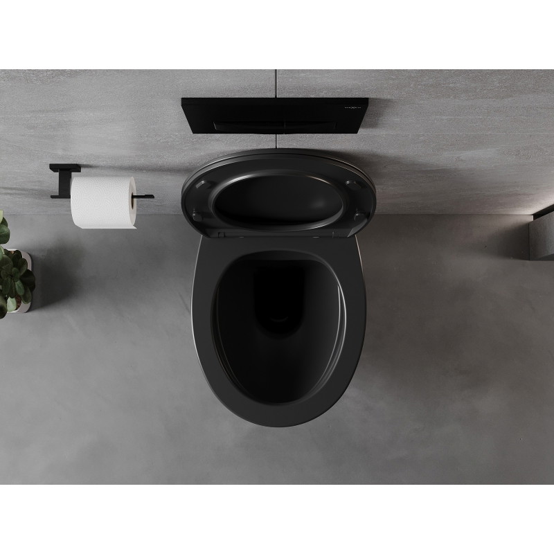 Mexen Egg wc-pott Rimless, aeglaselt sulguva slim-kaanega, duroplast, must matt - 30245070