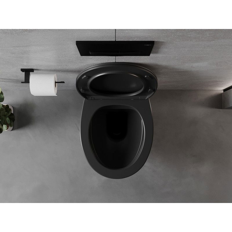 Mexen Egg WC školjka Rimless z počasi zapirajočim slim sedežem, duroplast, črna mat - 30245070