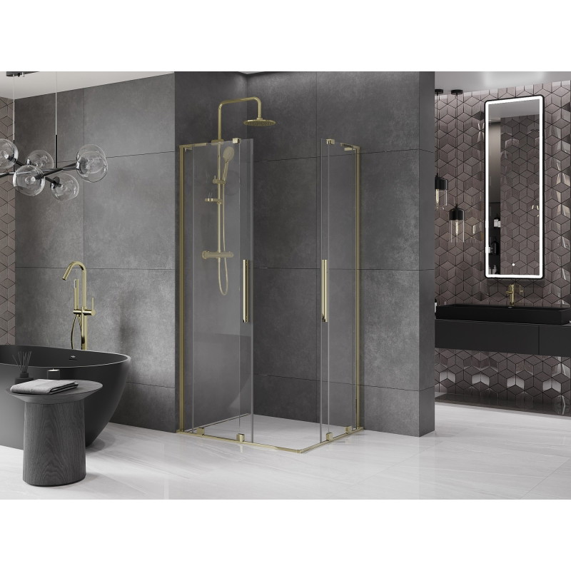 Mexen Velar L Duo klizna tuš vrata 100 x 90 cm, prozirna, zlatna - 871-100-090-02-03-50