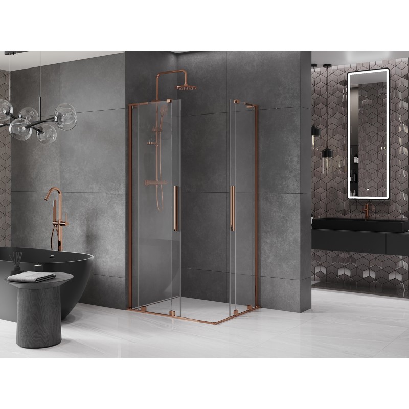 Mexen Velar L Duo kabina prysznicowa rozsuwana 90 x 80 cm, transparent, różowe złoto - 871-090-080-02-03-60