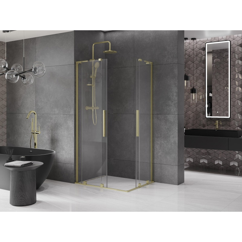 Mexen Velar L Duo klizni tuš kabina klizna 100 x 90 cm, prozirna, brušeno zlatna - 871-100-090-02-03-55