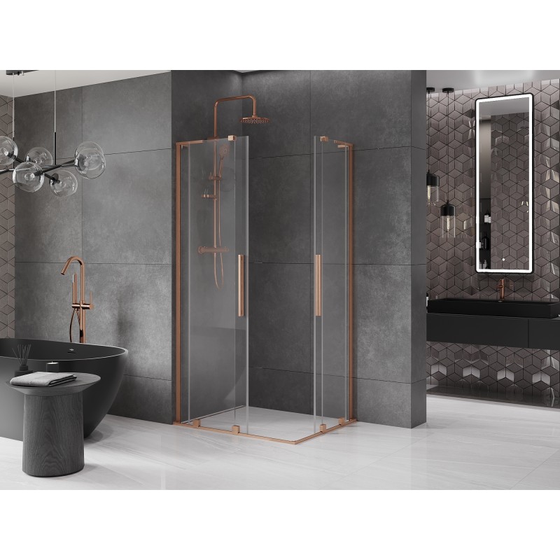 Mexen Velar L Duo kabina prysznicowa rozsuwana 100 x 90 cm, transparent, miedź szczotkowana - 871-100-090-02-03-65