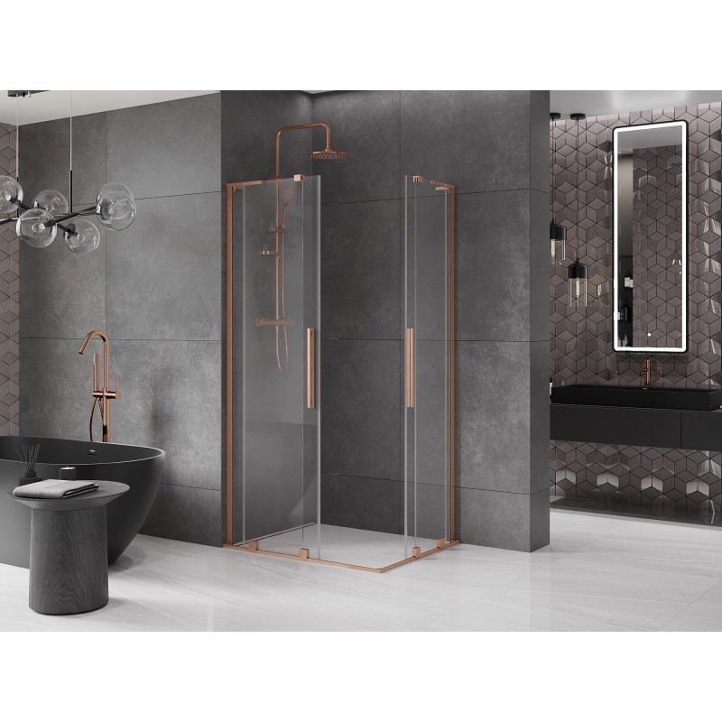 Mexen Velar L Duo lükandustega dušikabiin 100 x 90 cm, läbipaistev, harjatud vask - 871-100-090-02-03-65