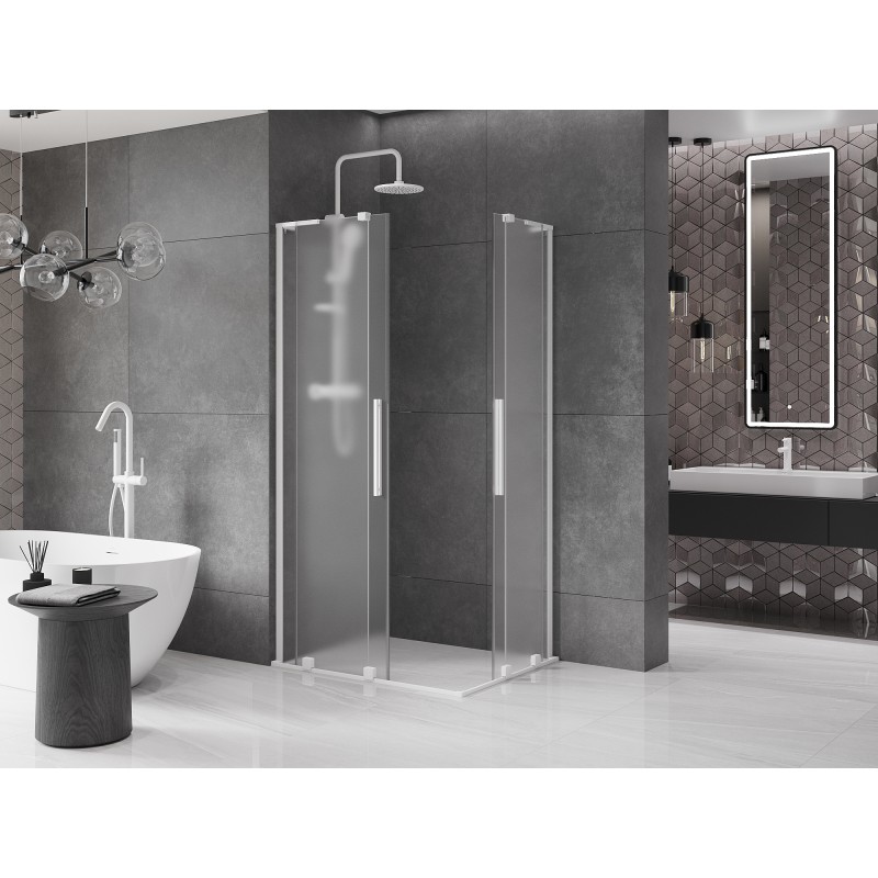 Mexen Velar L Duo drsna tuš kabina 90 x 80 cm, mat, bela - 871-090-080-02-33-20