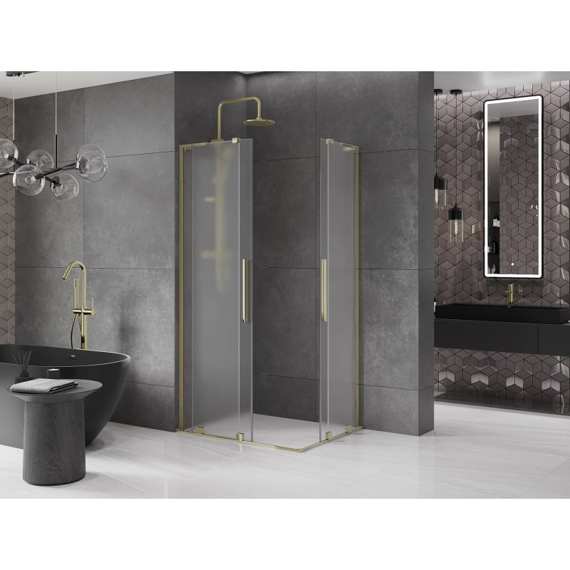 Mexen Velar L Duo liuguks dušikabiin 90 x 80 cm, härmatatud, kuldne - 871-090-080-02-33-50
