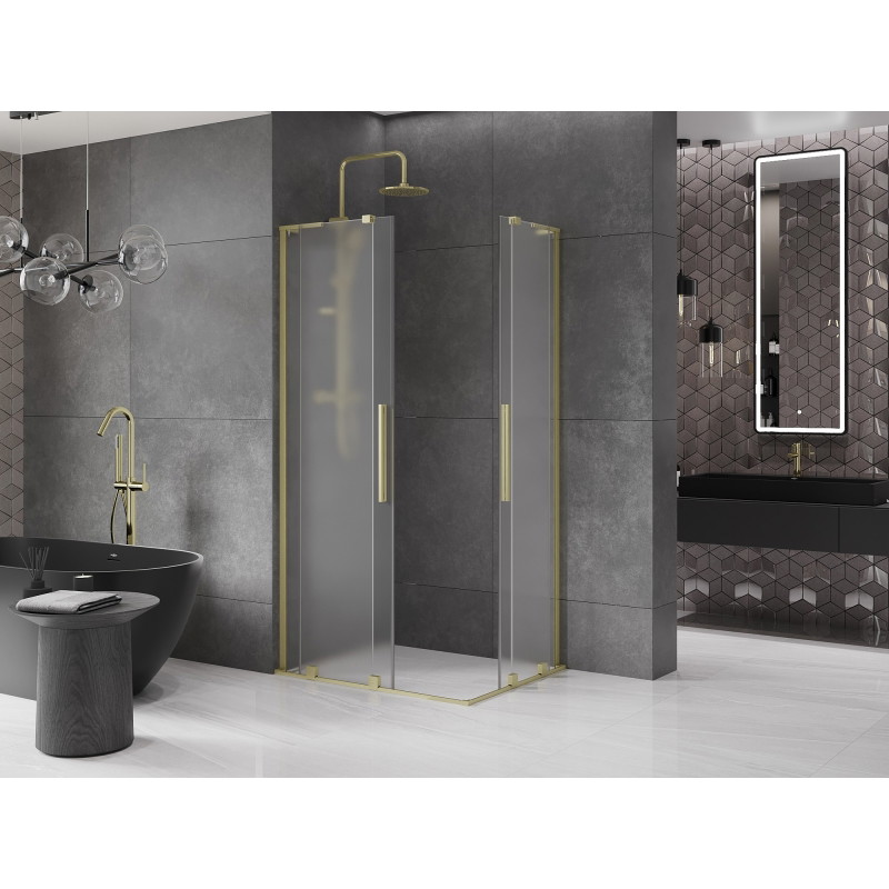 Mexen Velar L Duo liuguks dušinurk 90 x 80 cm, härmatis, kuldne harjatud - 871-090-080-02-33-55