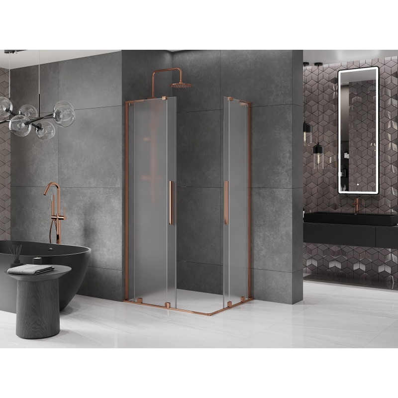 Mexen Velar L Duo klizna tuš kabina na razvlačenje 100 x 90 cm, mat, ružičasto zlato - 871-100-090-02-33-60