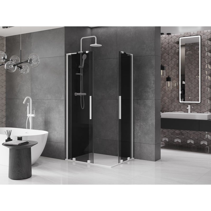Mexen Velar L Duo sliding shower cabin 100 x 90 cm, graphite, white - 871-100-090-02-43-20
