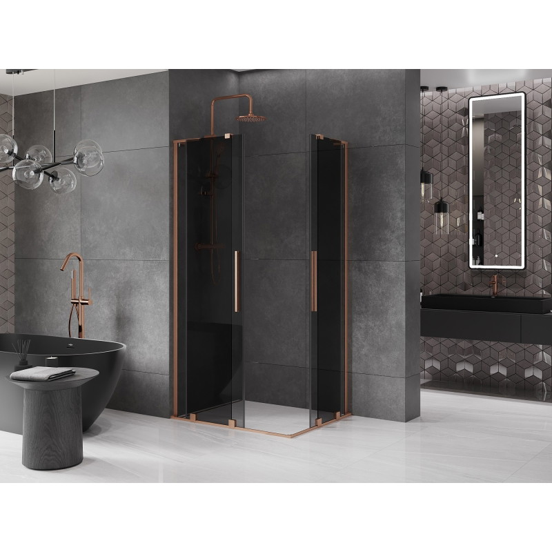 Mexen Velar L Duo klizna tuš kabina klizna 90 x 80 cm, grafit, brušena bakrena - 871-090-080-02-43-65