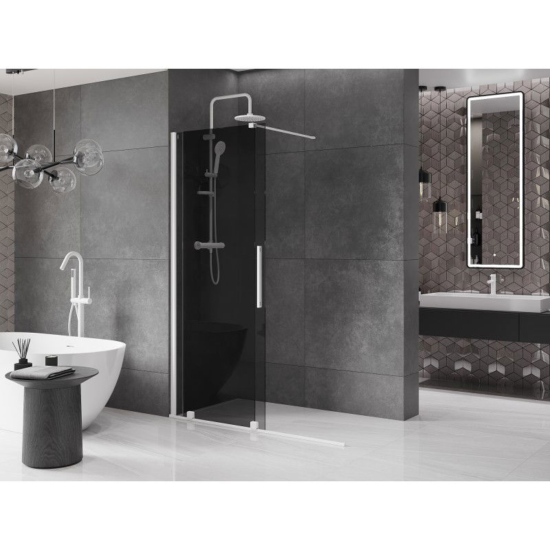 Mexen Velar mampara de ducha corredera Walk-in 150 x 200 cm, grafito 8 mm, blanco - 871-150-000-43-20