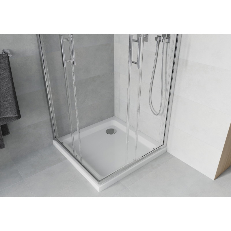 Mexen Rio četvrtasta tuš kabina 70 x 70 cm, prozirna, krom + tuš kada Flat, bijela - 860-070-070-01-00-4010