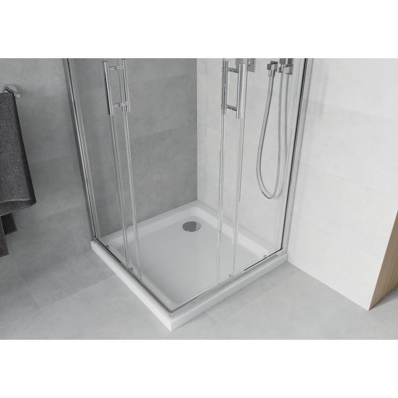 Mexen Rio square shower cabin 70 x 70 cm, transparent, chrome + Flat shower tray, white - 860-070-070-01-00-4010
