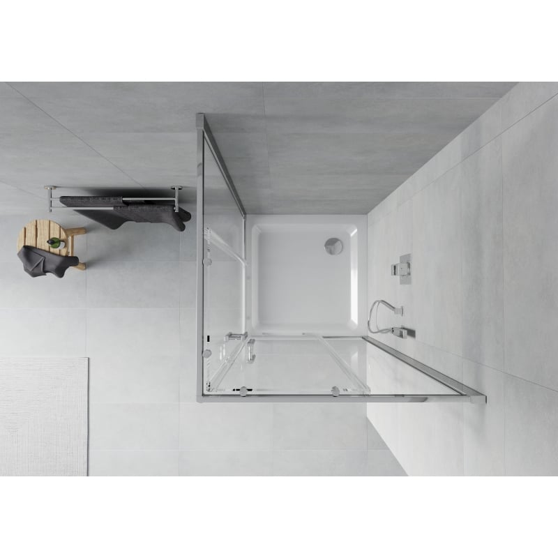 Mexen Rio kvadratna tuš kabina 80 x 80 cm, prozirna, krom + plitki tuš, bijela - 860-080-080-01-00-4010